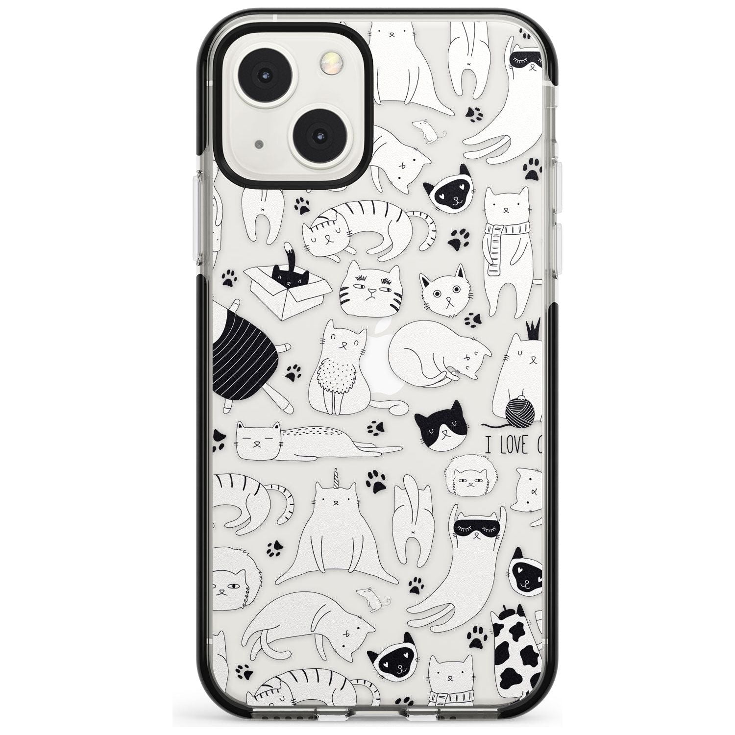 Cartoon Cat Collage - Black & White Phone Case iPhone 13 Mini / Black Impact Case Blanc Space