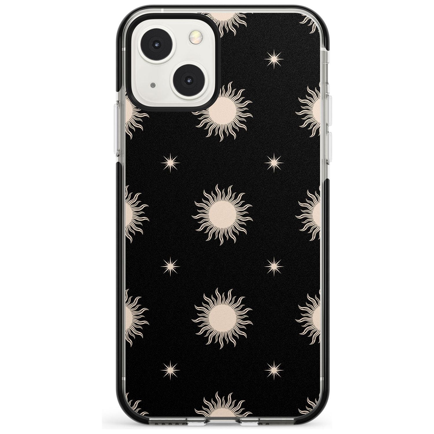 Celestial Patterns Classic Suns (Black) Phone Case iPhone 13 Mini / Black Impact Case Blanc Space