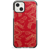 Red and Gold Dragon Pattern Black Impact Phone Case for iPhone 13 & 13 Mini