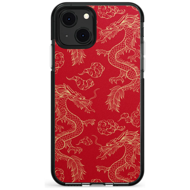 Red and Gold Dragon Pattern Black Impact Phone Case for iPhone 13 & 13 Mini