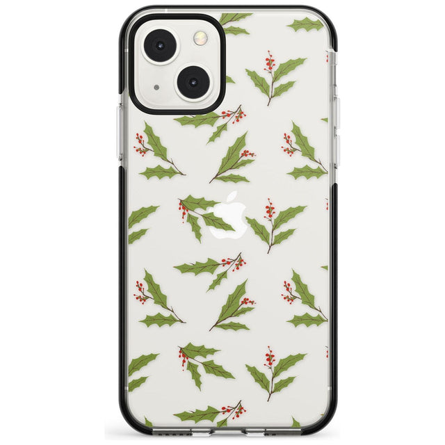 Christmas Holly Pattern Black Impact Phone Case for iPhone 13 & 13 Mini