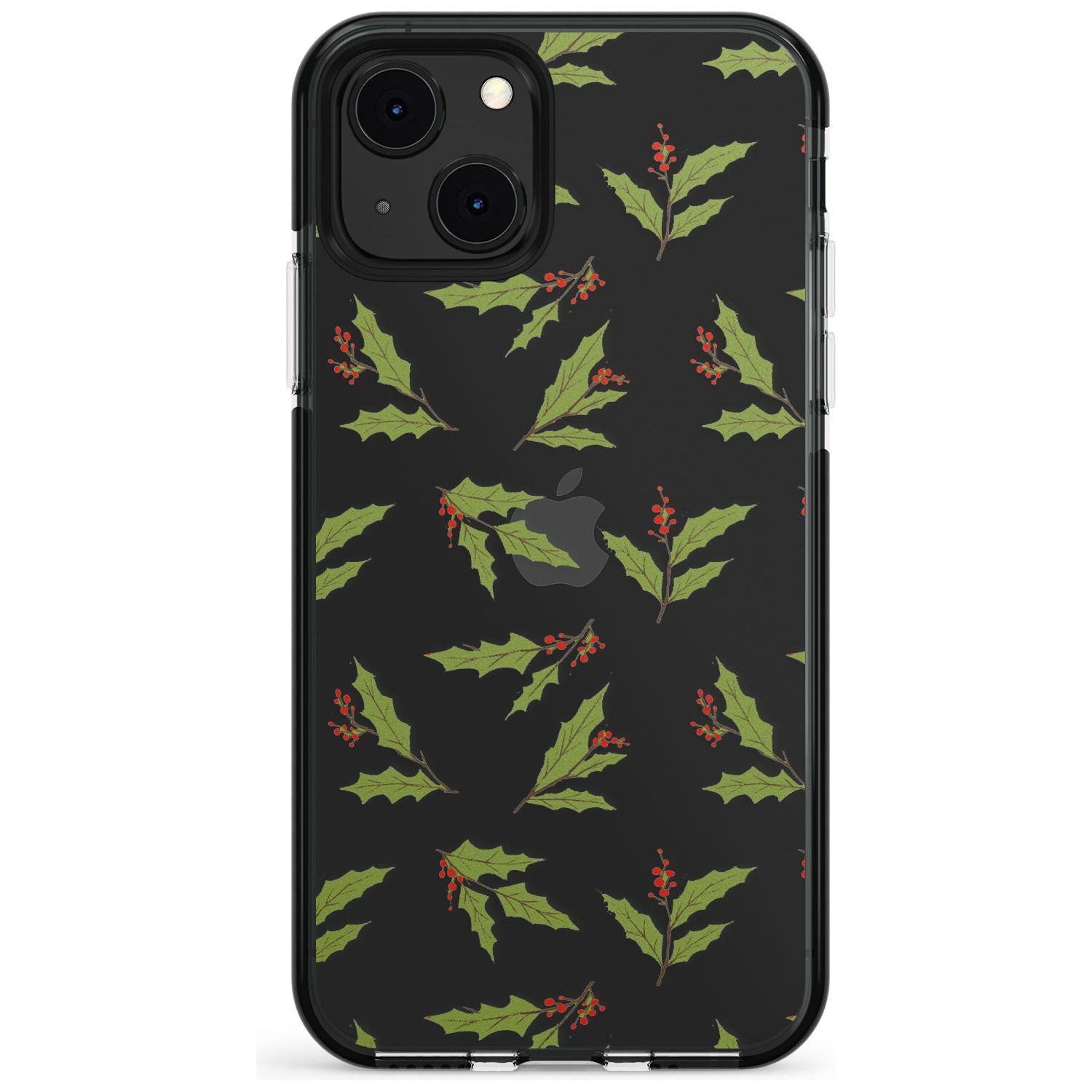 Christmas Holly Pattern Black Impact Phone Case for iPhone 13 & 13 Mini