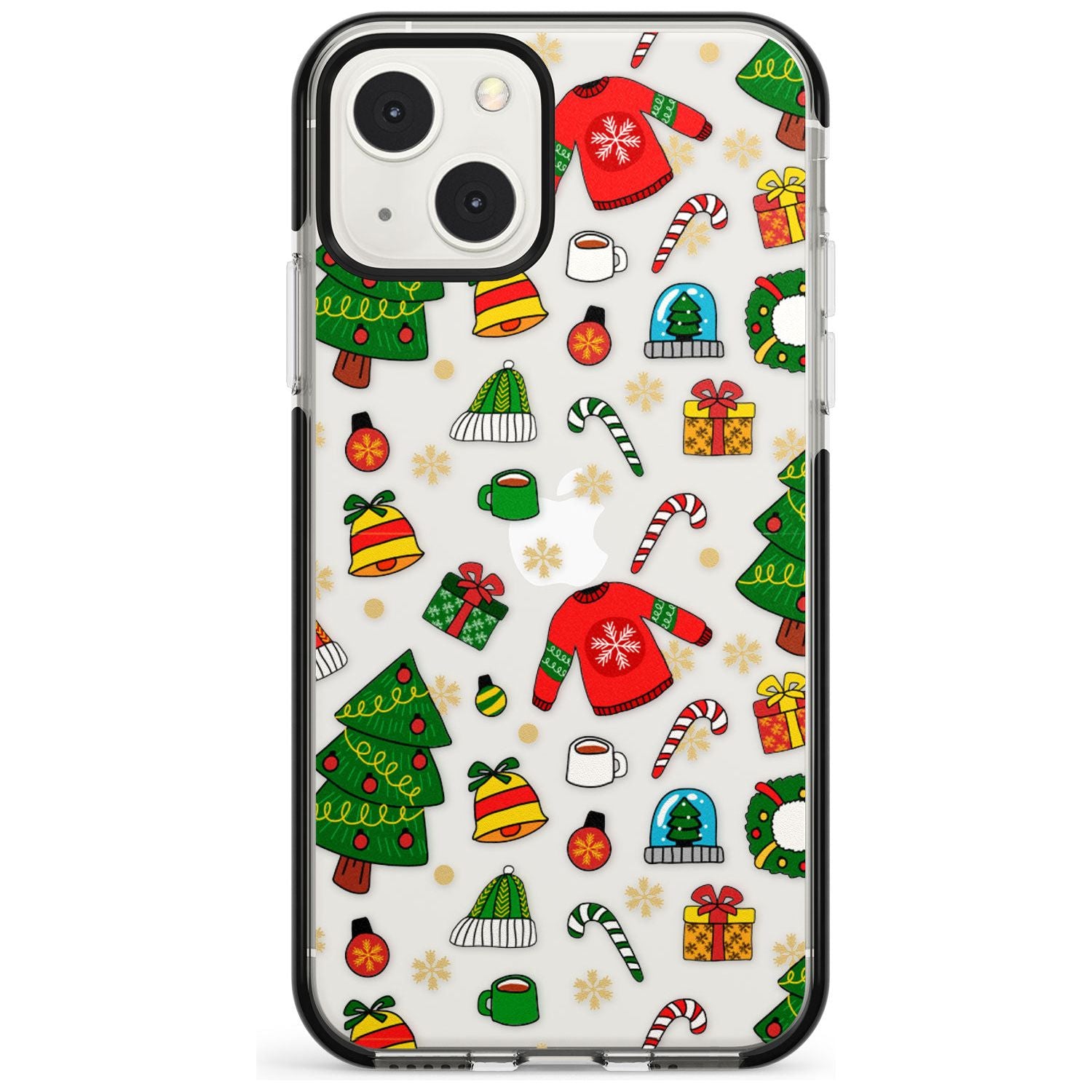 Christmas Mixture Pattern Black Impact Phone Case for iPhone 13 & 13 Mini