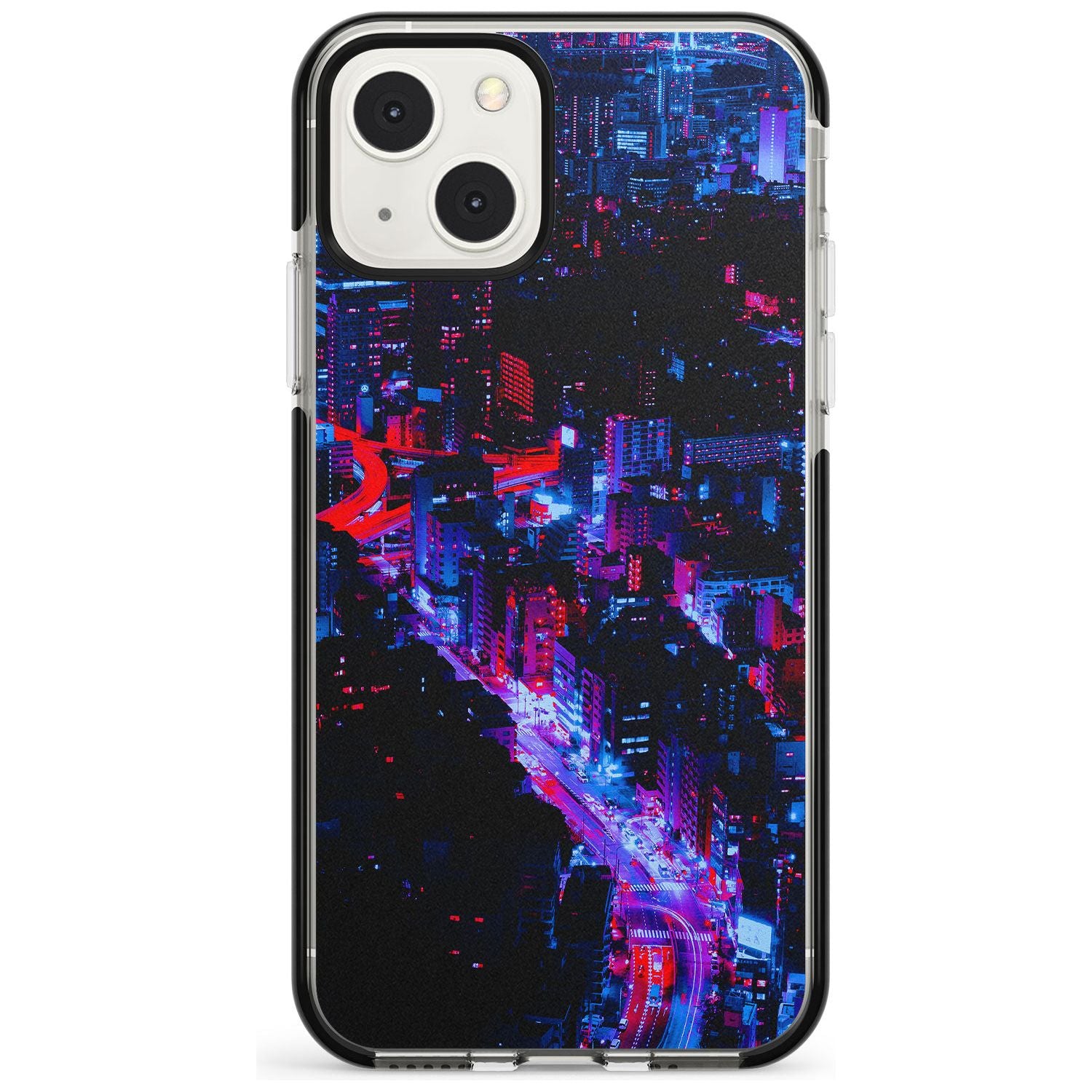 Arial City View - Neon Cities Photographs Phone Case iPhone 13 Mini / Black Impact Case Blanc Space