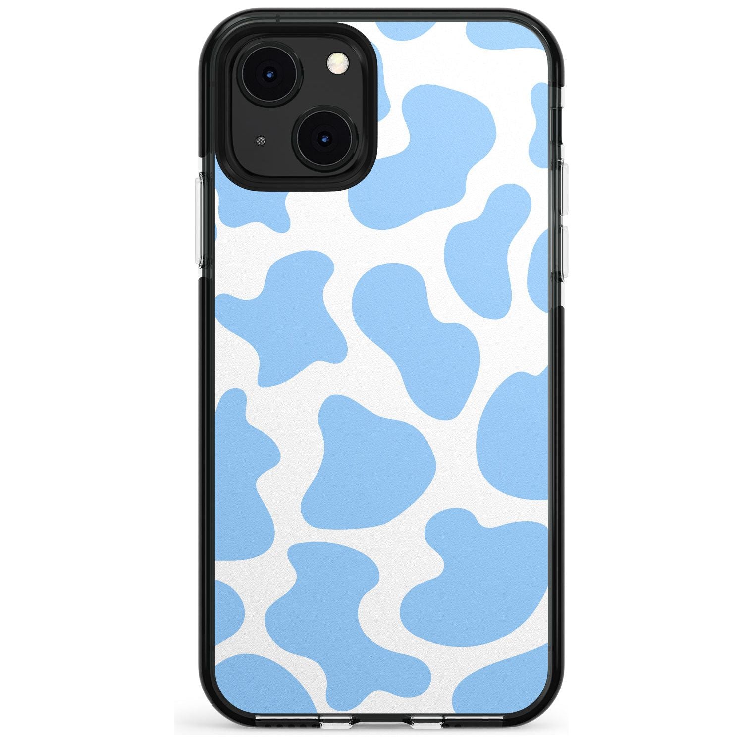 Blue and White Cow Print Black Impact Phone Case for iPhone 13 & 13 Mini