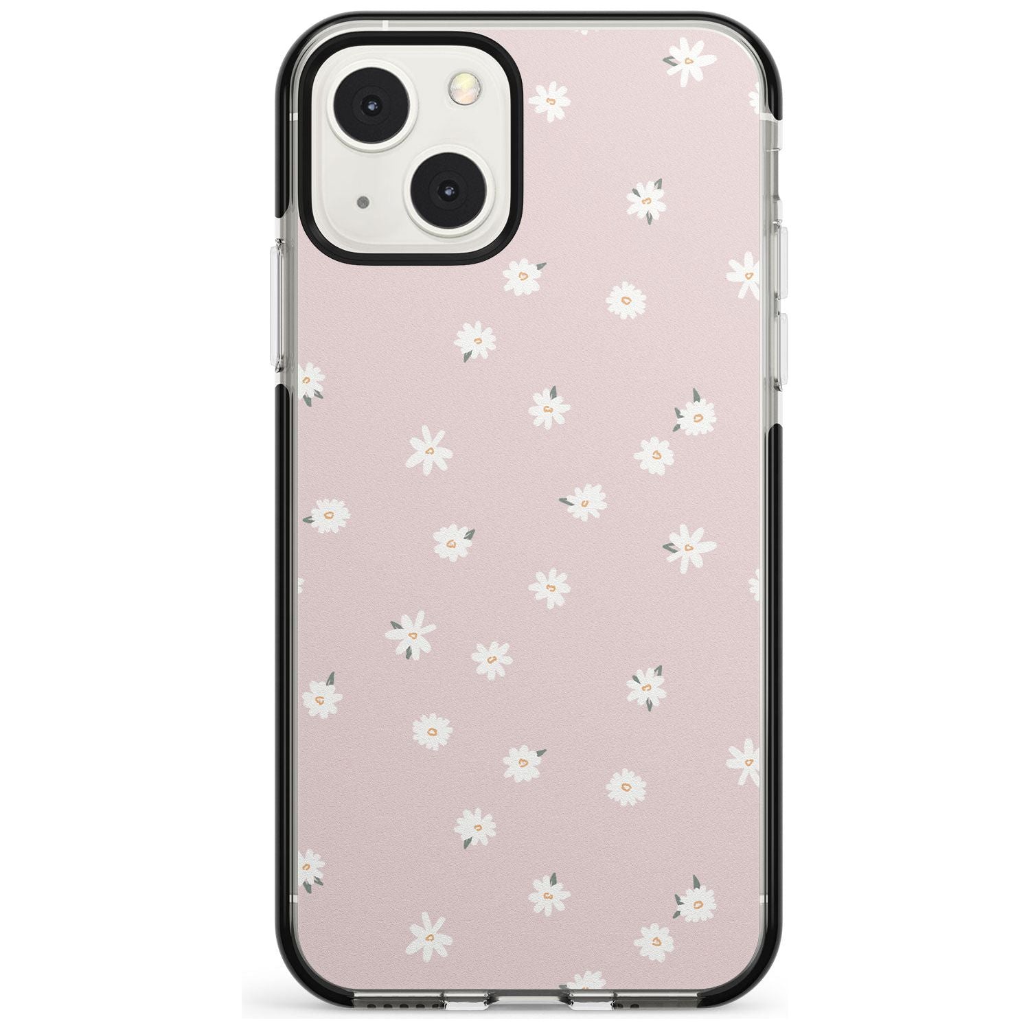 Painted Daises on Pink Phone Case iPhone 13 Mini / Black Impact Case Blanc Space