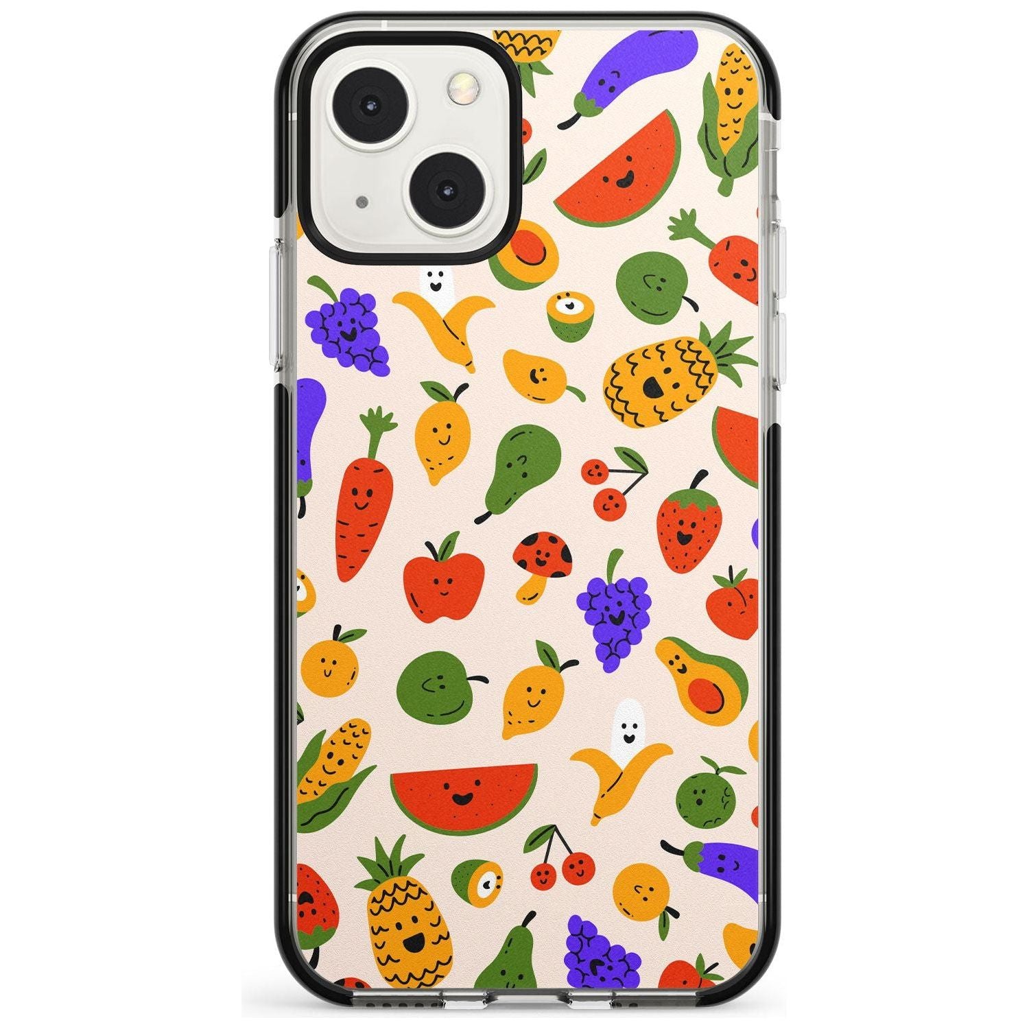 Mixed Kawaii Food Icons - Solid Phone Case iPhone 13 Mini / Black Impact Case Blanc Space