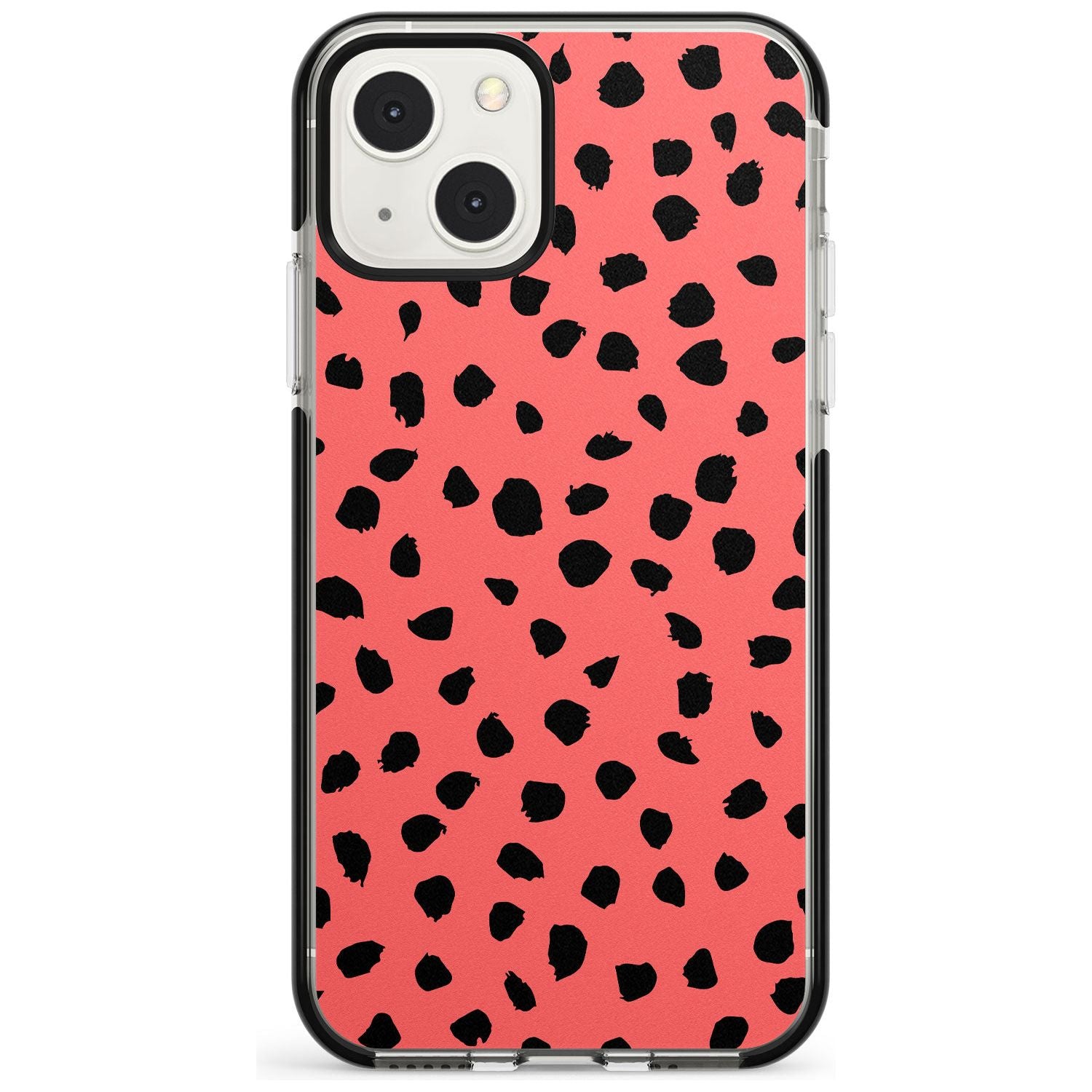Black on Salmon Pink Dalmatian Polka Dot Spots Phone Case iPhone 13 Mini / Black Impact Case Blanc Space