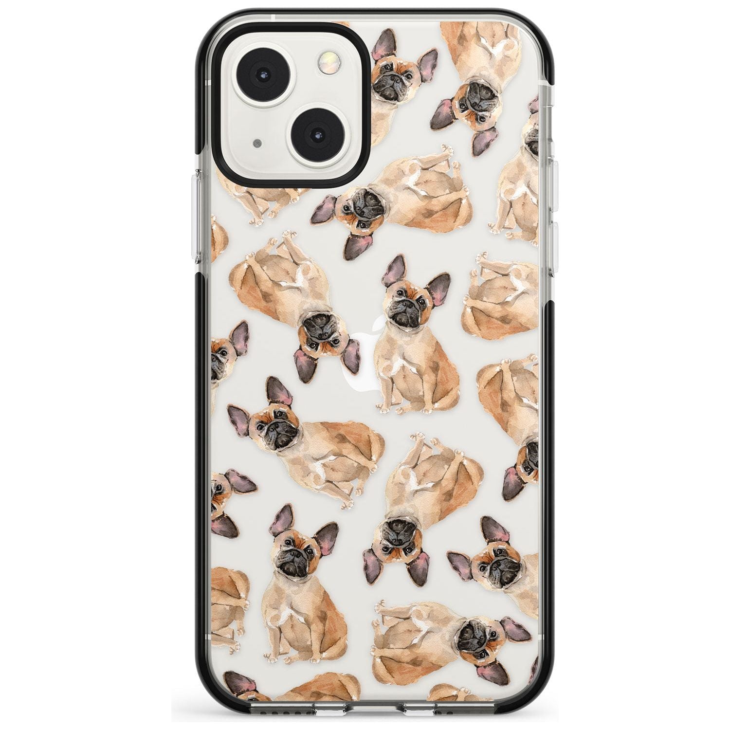 French Bulldog Watercolour Dog Pattern Phone Case iPhone 13 Mini / Black Impact Case Blanc Space