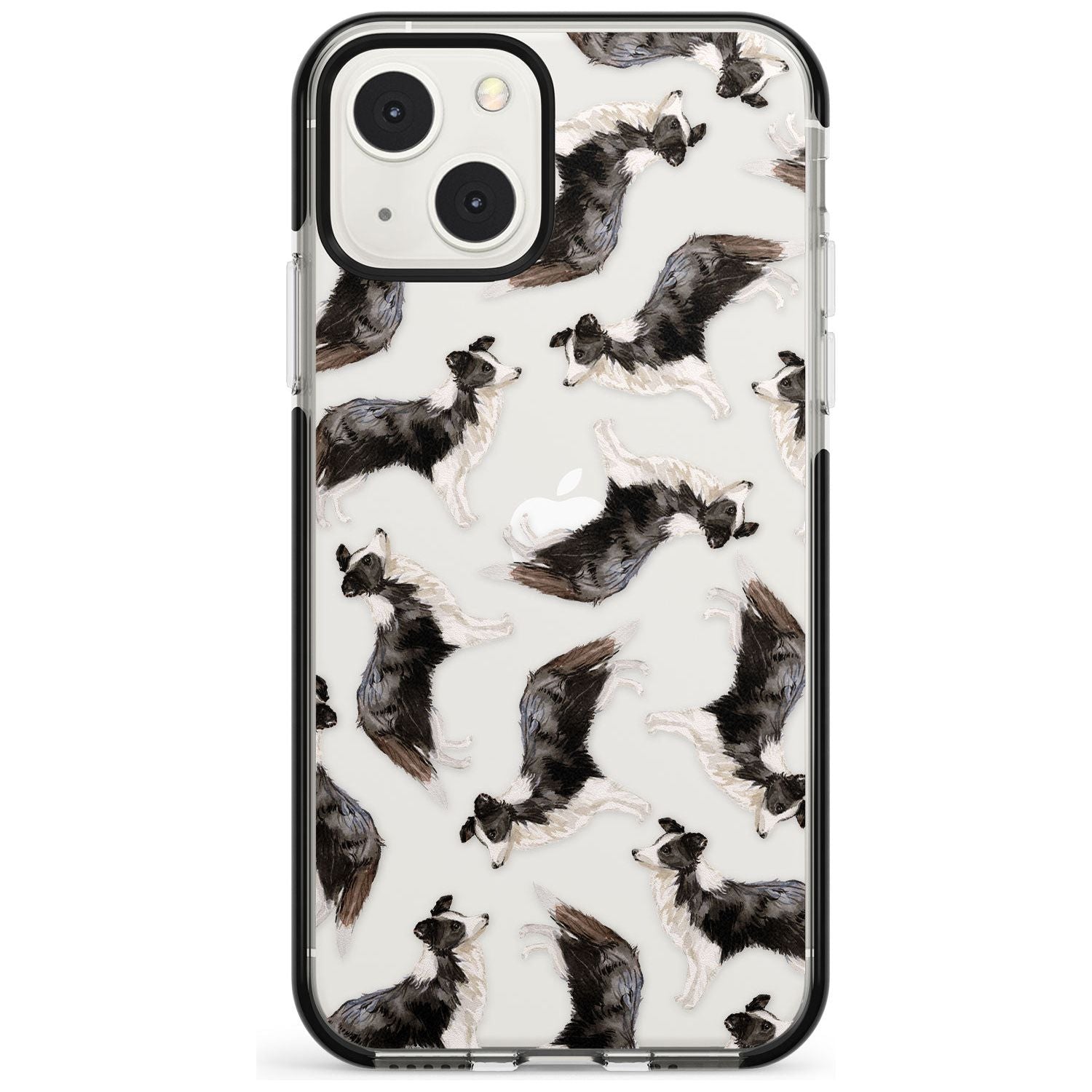 Border Collie Watercolour Dog Pattern Phone Case iPhone 13 Mini / Black Impact Case Blanc Space