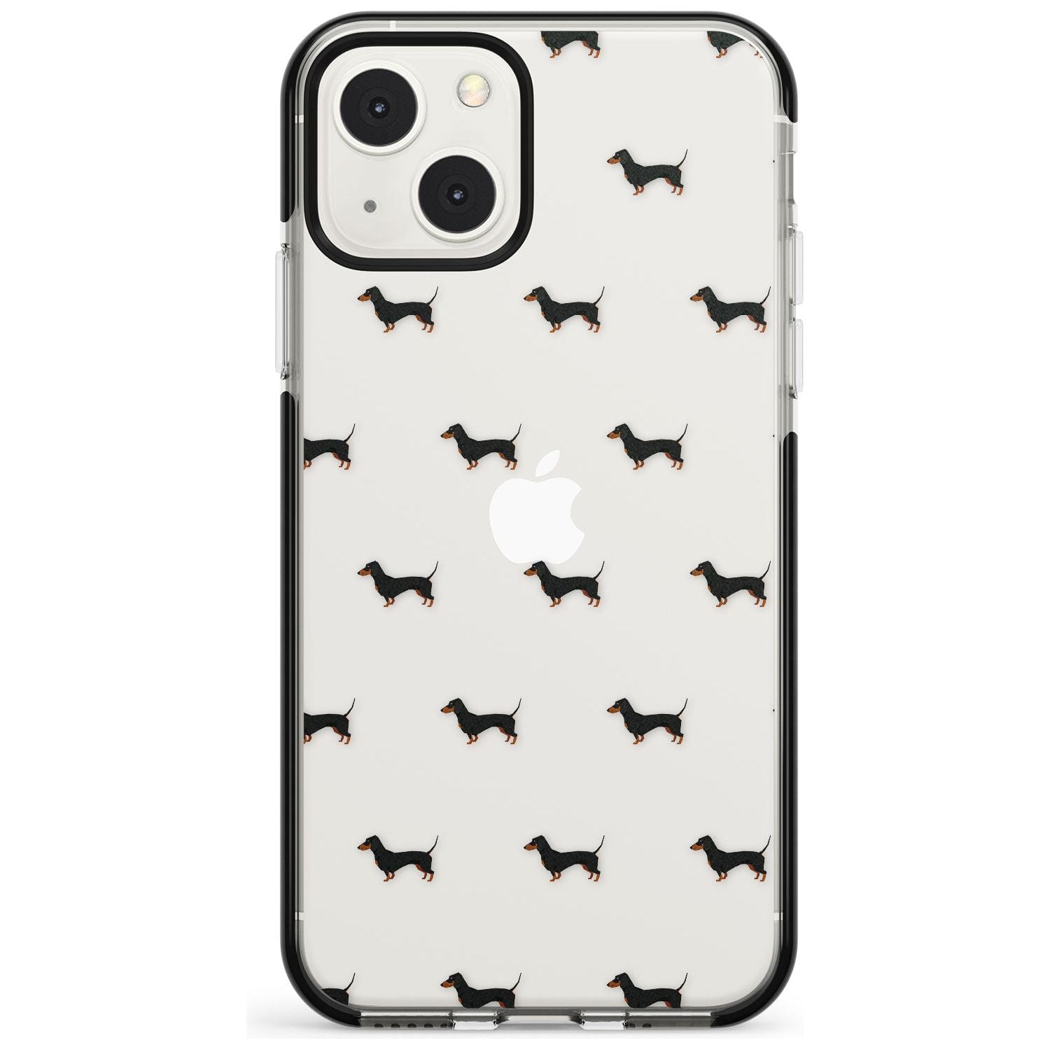 Dachshund Dog Pattern Clear Phone Case iPhone 13 Mini / Black Impact Case Blanc Space