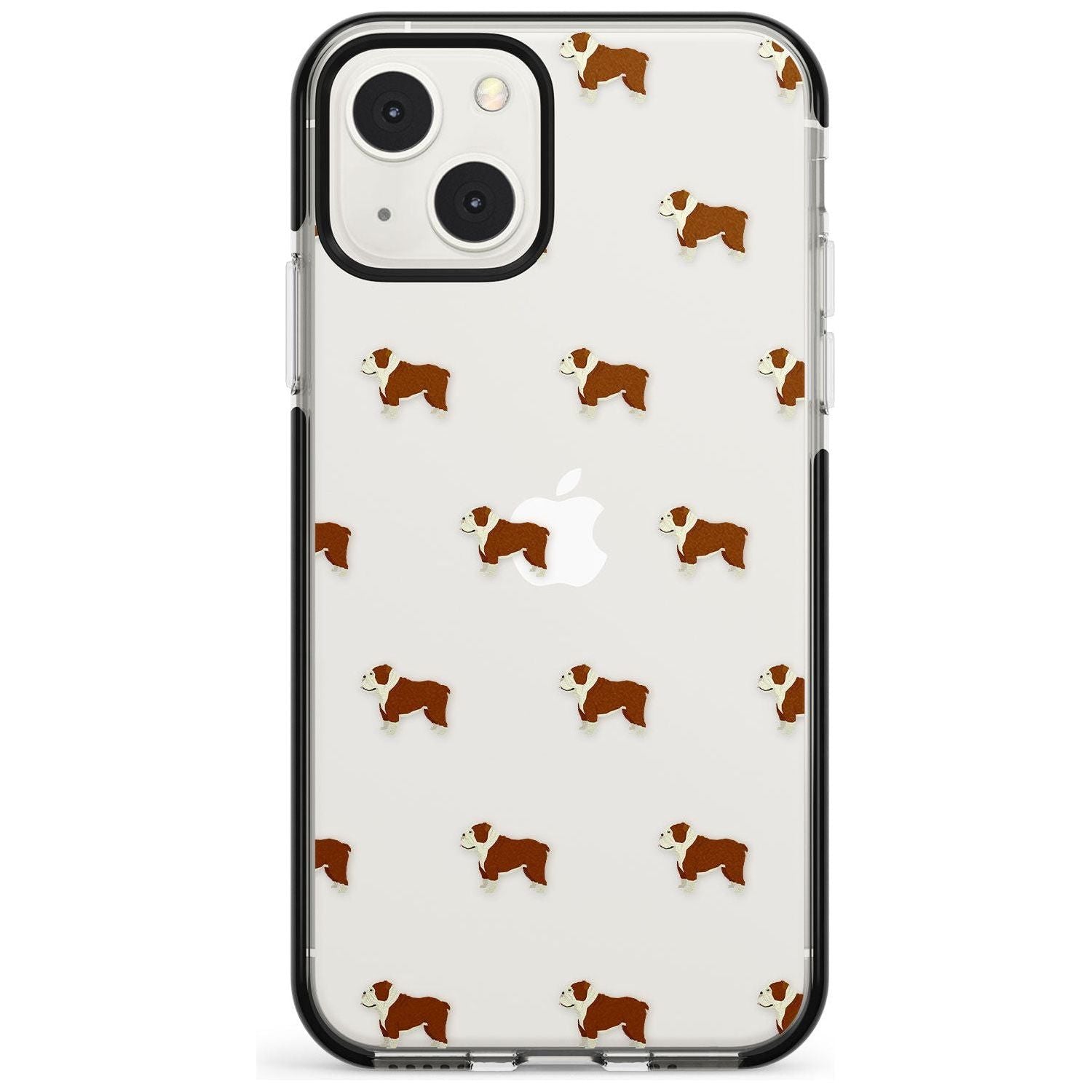 English Bulldog Dog Pattern Clear Phone Case iPhone 13 Mini / Black Impact Case Blanc Space