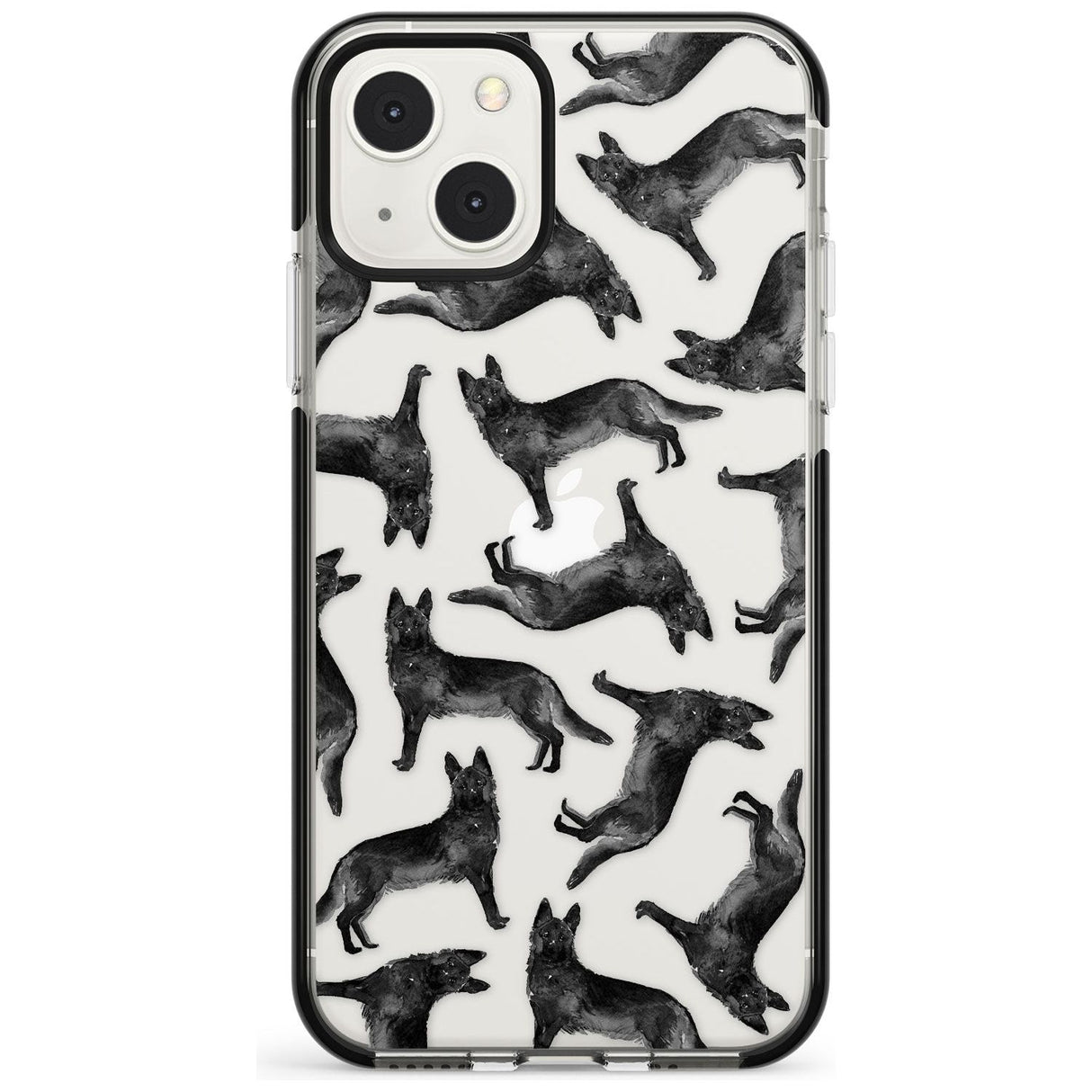 German Shepherd (Black) Watercolour Dog Pattern Phone Case iPhone 13 Mini / Black Impact Case Blanc Space