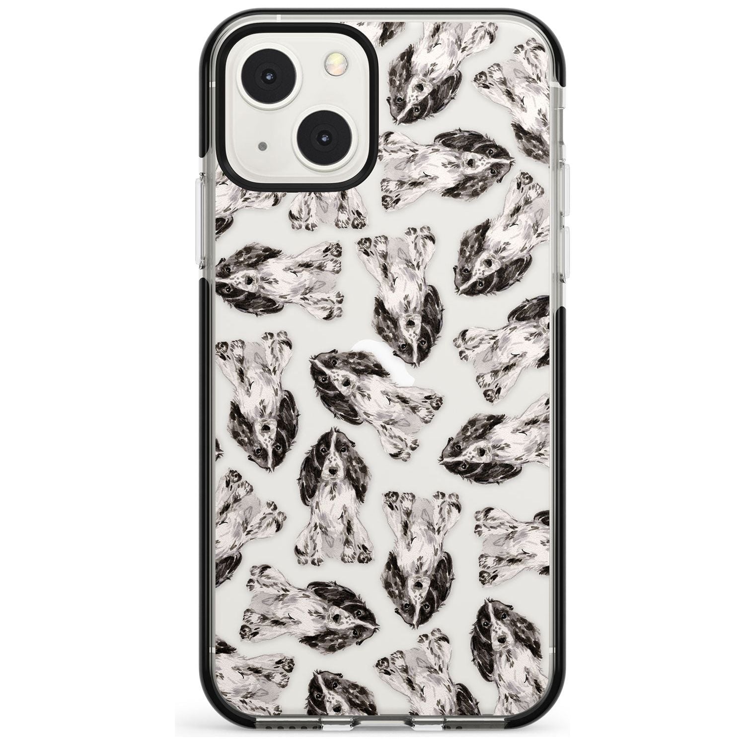 Cocker Spaniel (Black) Watercolour Dog Pattern Phone Case iPhone 13 Mini / Black Impact Case Blanc Space