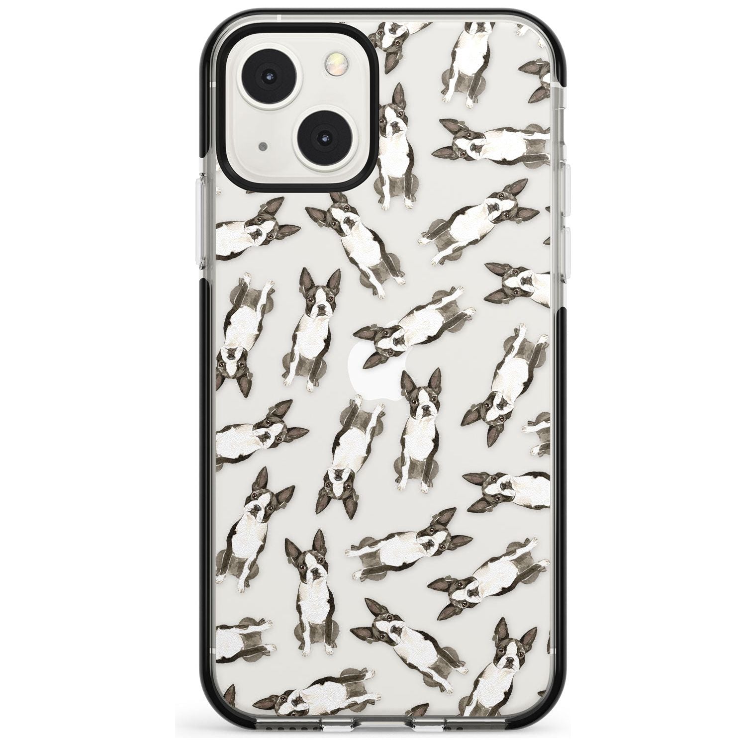 Boston Terrier Watercolour Dog Pattern Phone Case iPhone 13 Mini / Black Impact Case Blanc Space