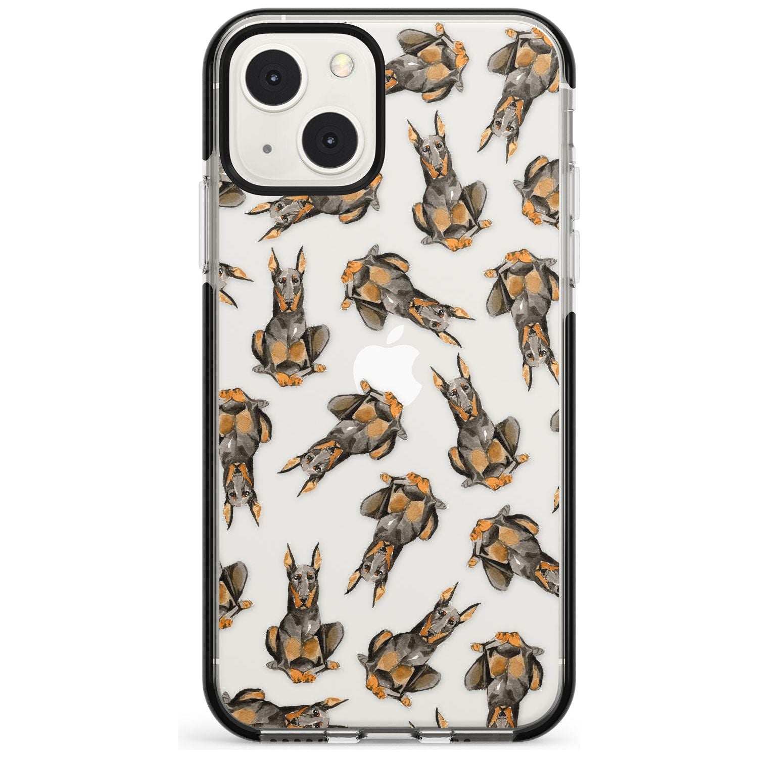 Doberman Watercolour Dog Pattern Phone Case iPhone 13 Mini / Black Impact Case Blanc Space