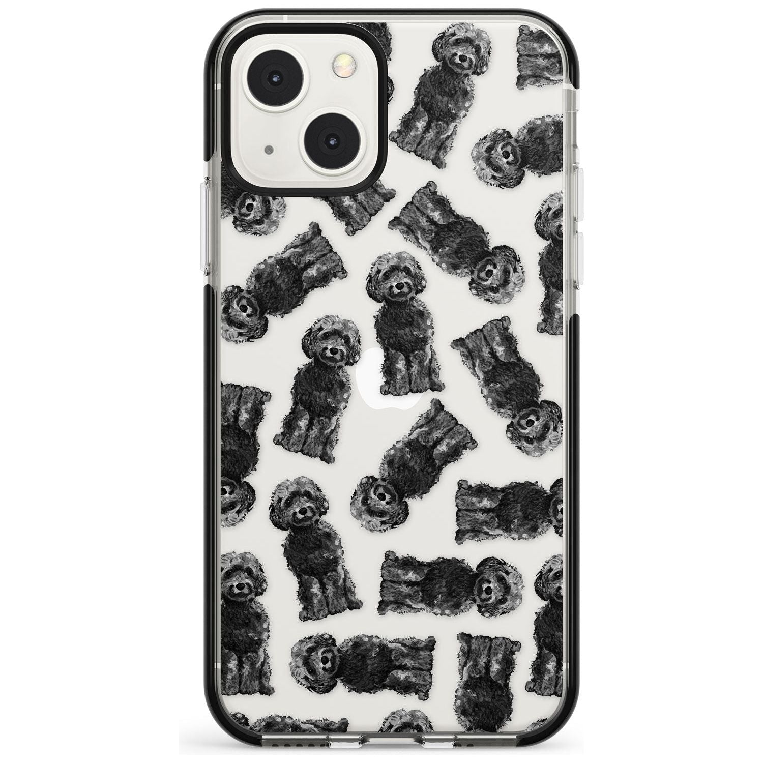 Cockapoo (Black) Watercolour Dog Pattern Phone Case iPhone 13 Mini / Black Impact Case Blanc Space