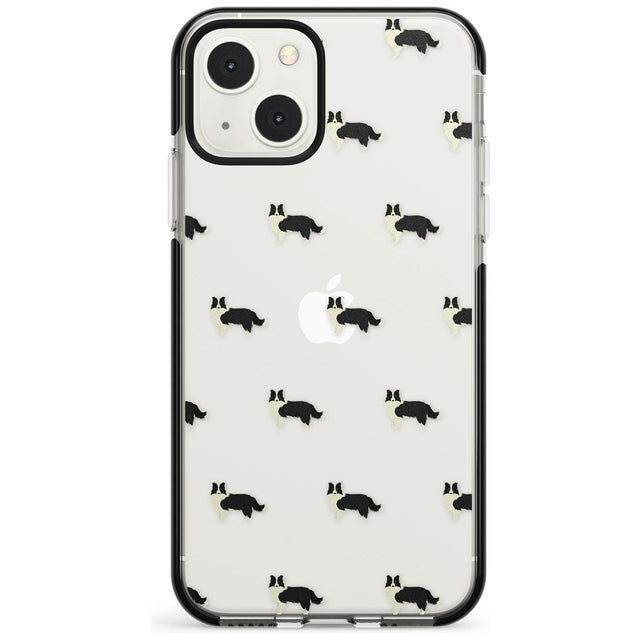 Border Collie Dog Pattern Clear Phone Case iPhone 13 Mini / Black Impact Case Blanc Space