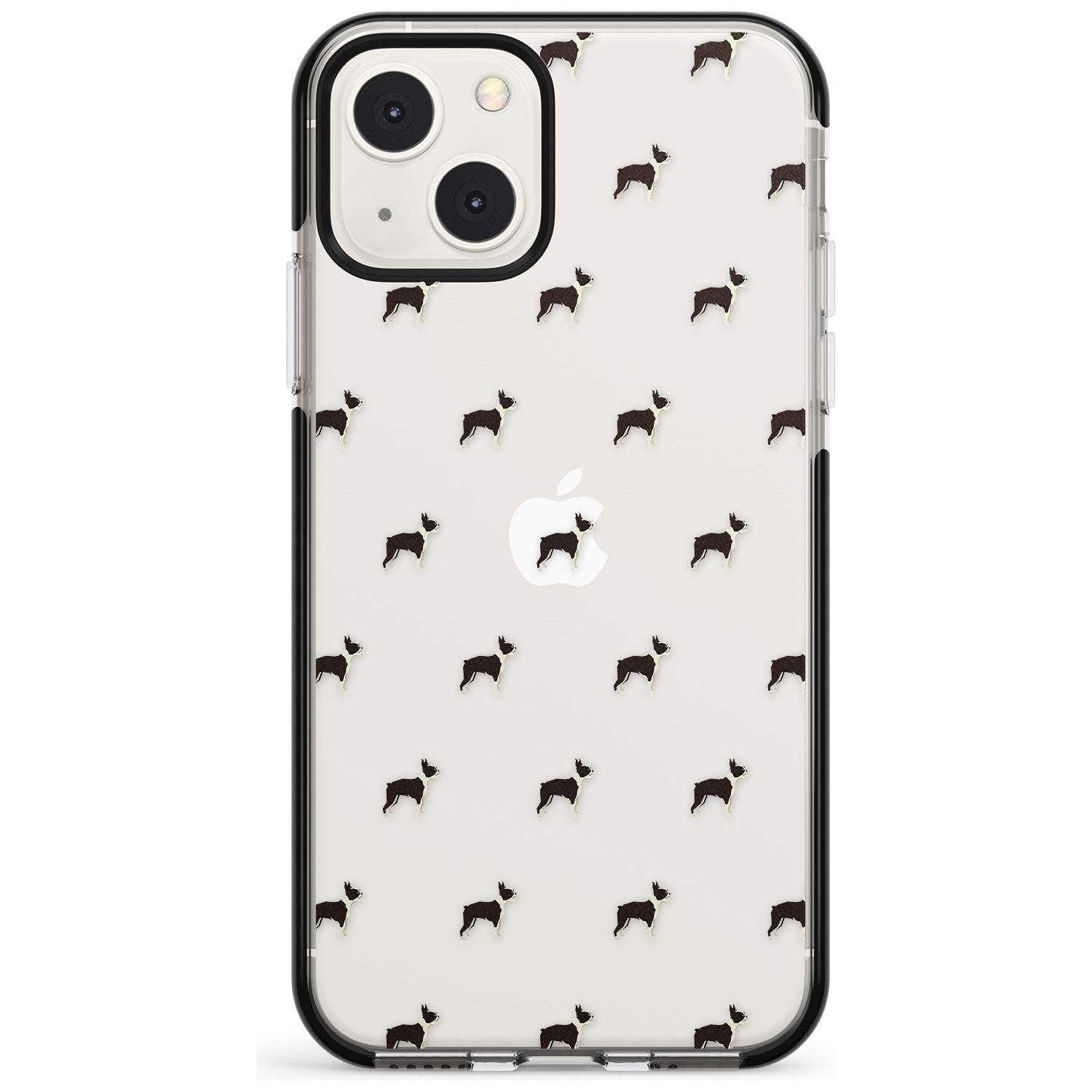 Boston Terrier Dog Pattern Clear Phone Case iPhone 13 Mini / Black Impact Case Blanc Space