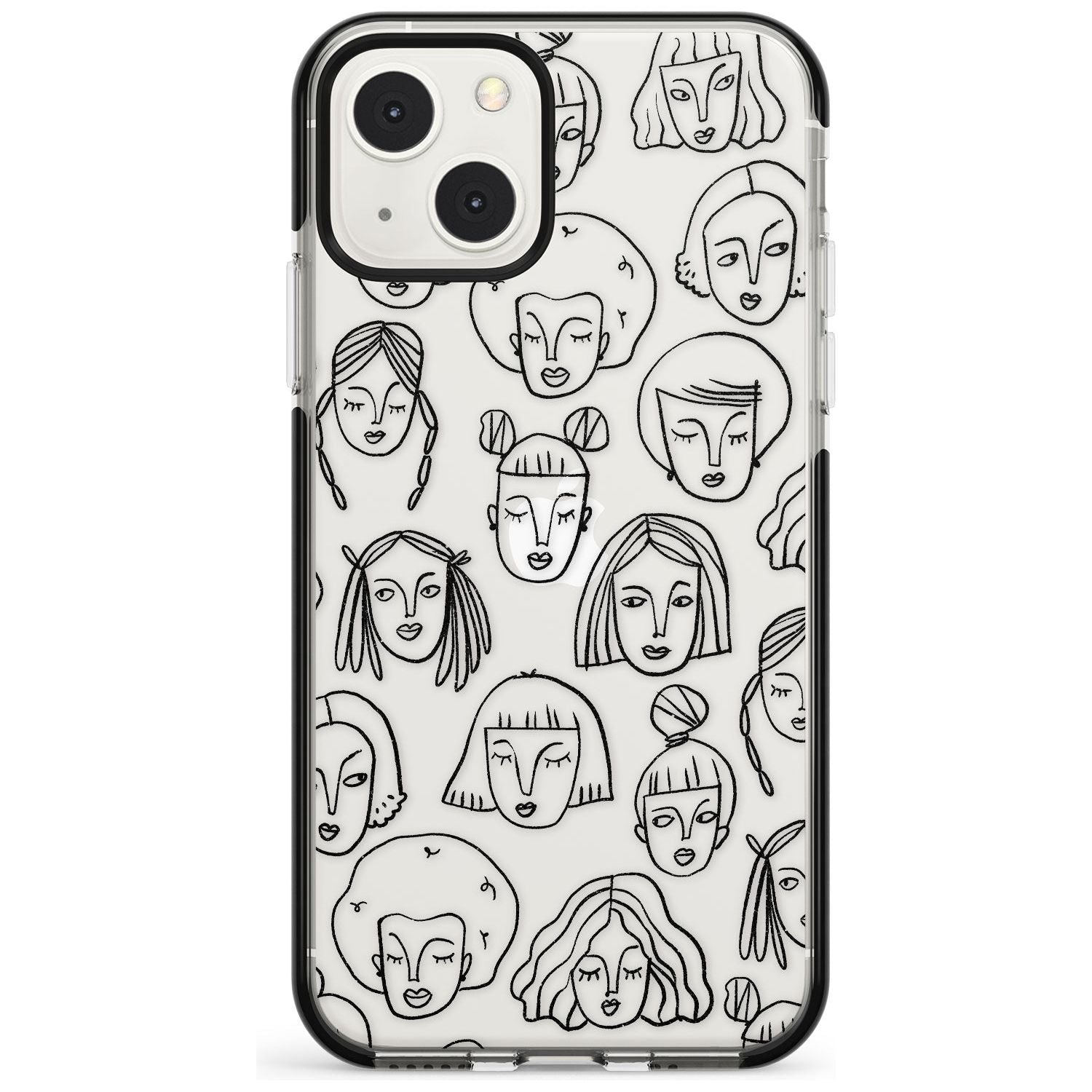 Girl Portrait Doodles Phone Case iPhone 13 Mini / Black Impact Case Blanc Space