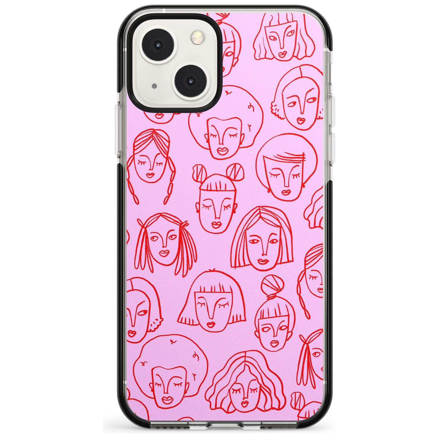 Girl Portrait Doodles in Pink & Red Phone Case iPhone 13 Mini / Black Impact Case Blanc Space