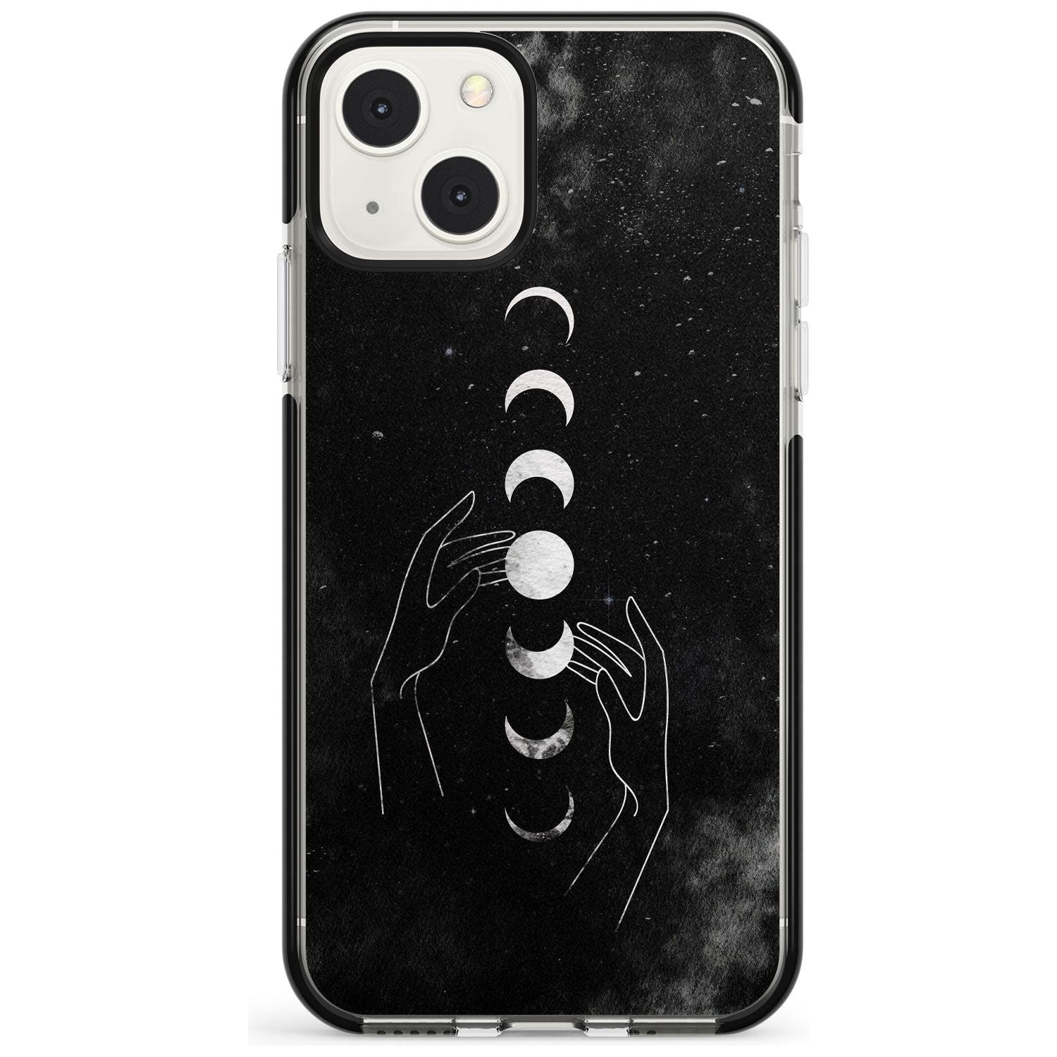 Moon Phases and Hands Phone Case iPhone 13 Mini / Black Impact Case Blanc Space