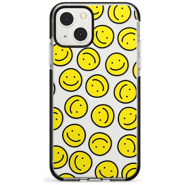 Happy Face Clear Pattern Phone Case iPhone 13 Mini / Black Impact Case Blanc Space