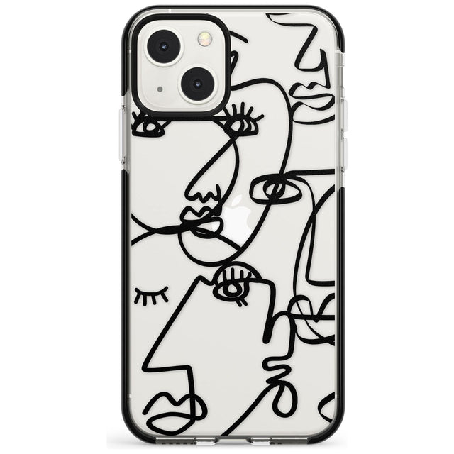 Abstract Continuous Line Faces Black on Clear Phone Case iPhone 13 Mini / Black Impact Case Blanc Space
