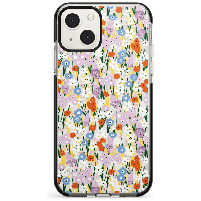 Energetic Floral Mix: Transparent Phone Case iPhone 13 Mini / Black Impact Case Blanc Space