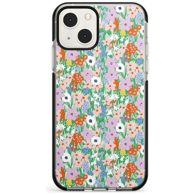 Jazzy Floral Mix: Transparent Phone Case iPhone 13 Mini / Black Impact Case Blanc Space