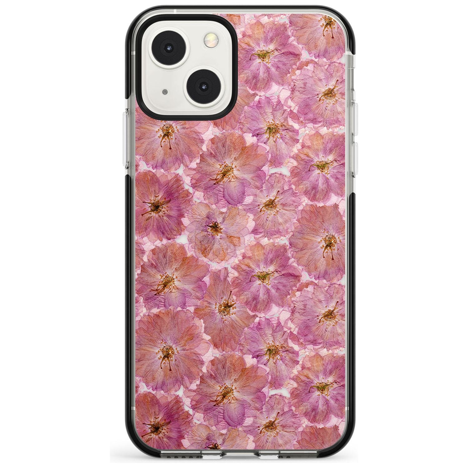 Large Pink Flowers Transparent Design Phone Case iPhone 13 Mini / Black Impact Case Blanc Space
