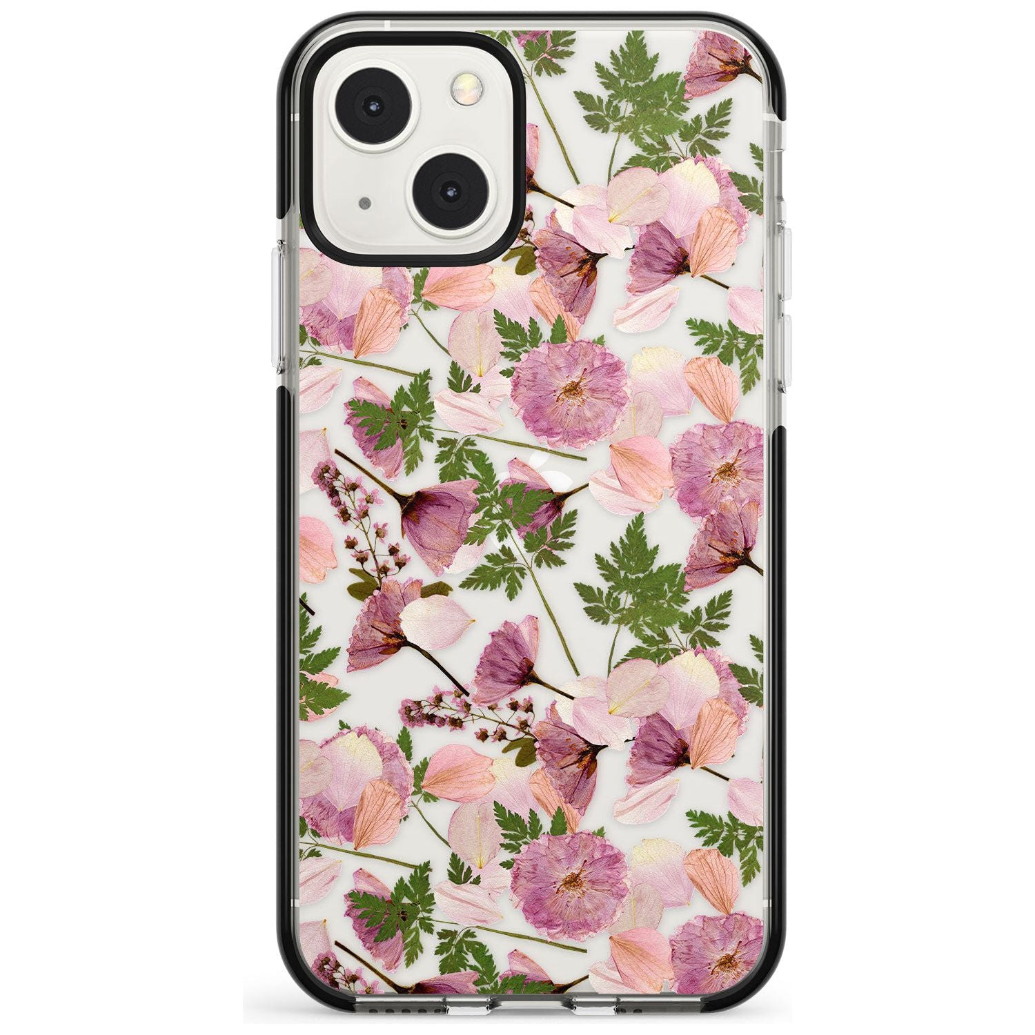 Leafy Floral Pattern Transparent Design Phone Case iPhone 13 Mini / Black Impact Case Blanc Space