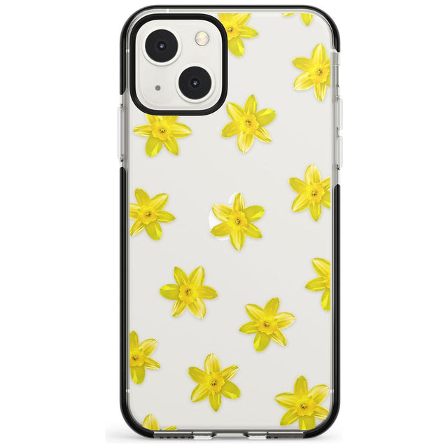 Daffodils Transparent Pattern Phone Case iPhone 13 Mini / Black Impact Case Blanc Space