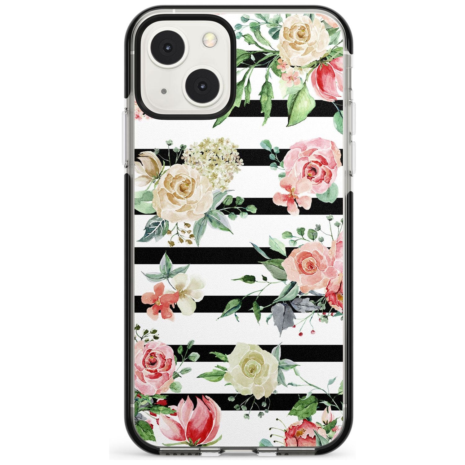 Bold Stripes & Flower Pattern Phone Case iPhone 13 Mini / Black Impact Case Blanc Space