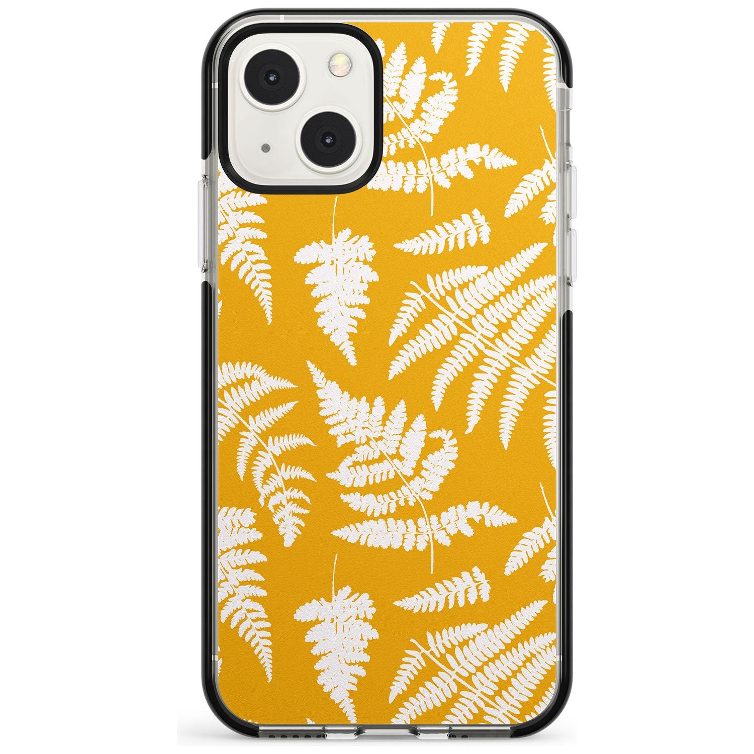 Fern Pattern on Yellow Phone Case iPhone 13 Mini / Black Impact Case Blanc Space