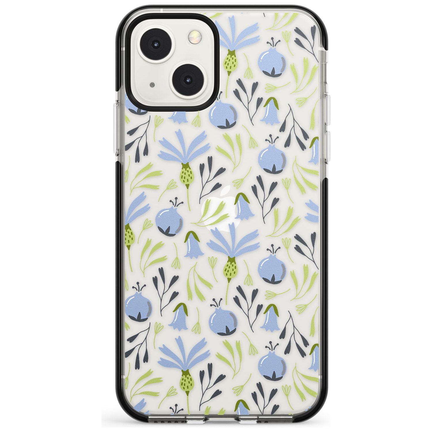 Blue Flora Transparent Floral Phone Case iPhone 13 Mini / Black Impact Case Blanc Space