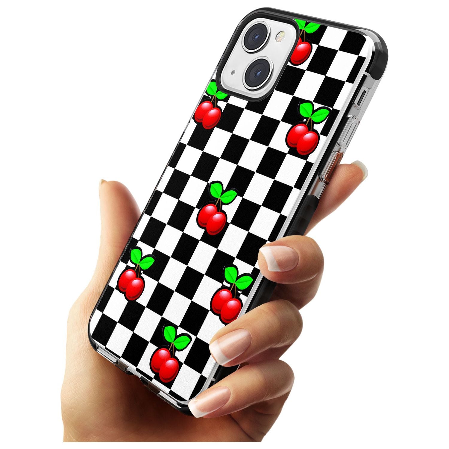 Checkered Cherry Black Impact Phone Case for iPhone 13 & 13 Mini