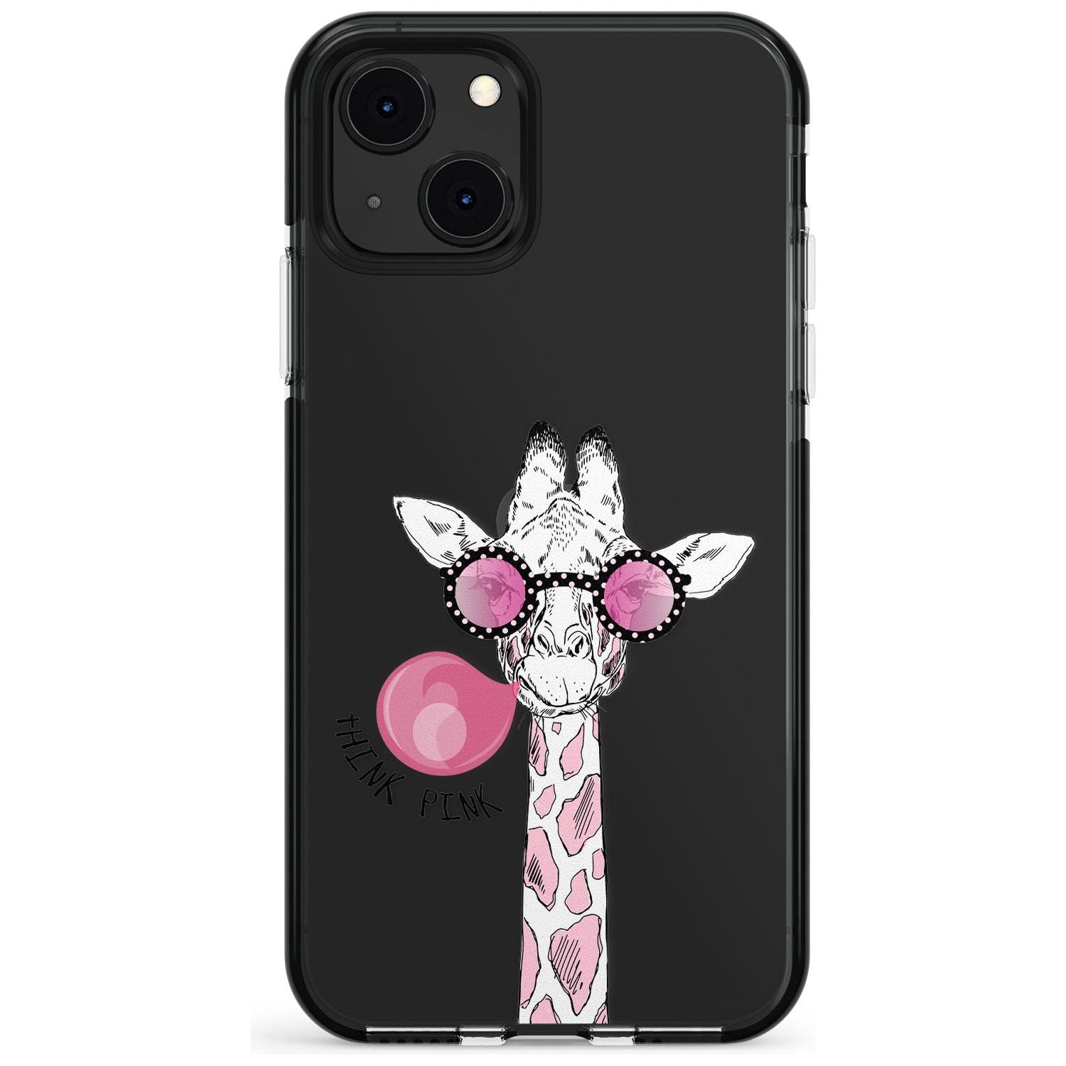 Think Pink Giraffe Black Impact Phone Case for iPhone 13 & 13 Mini