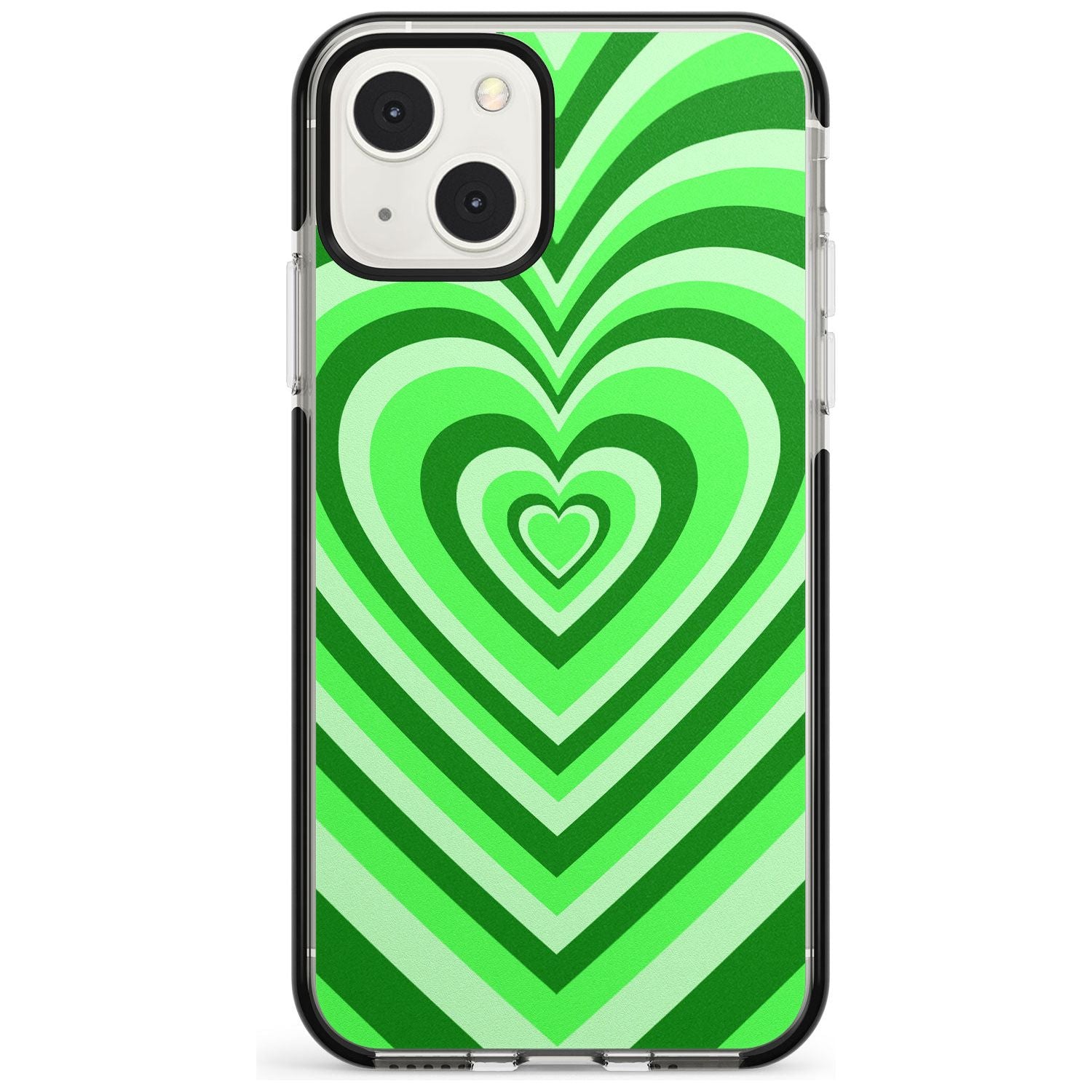 Green Heart Illusion Black Impact Phone Case for iPhone 13 & 13 Mini