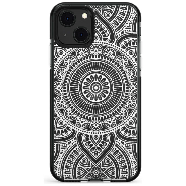 White Henna Flower Wheel Black Impact Phone Case for iPhone 13 & 13 Mini