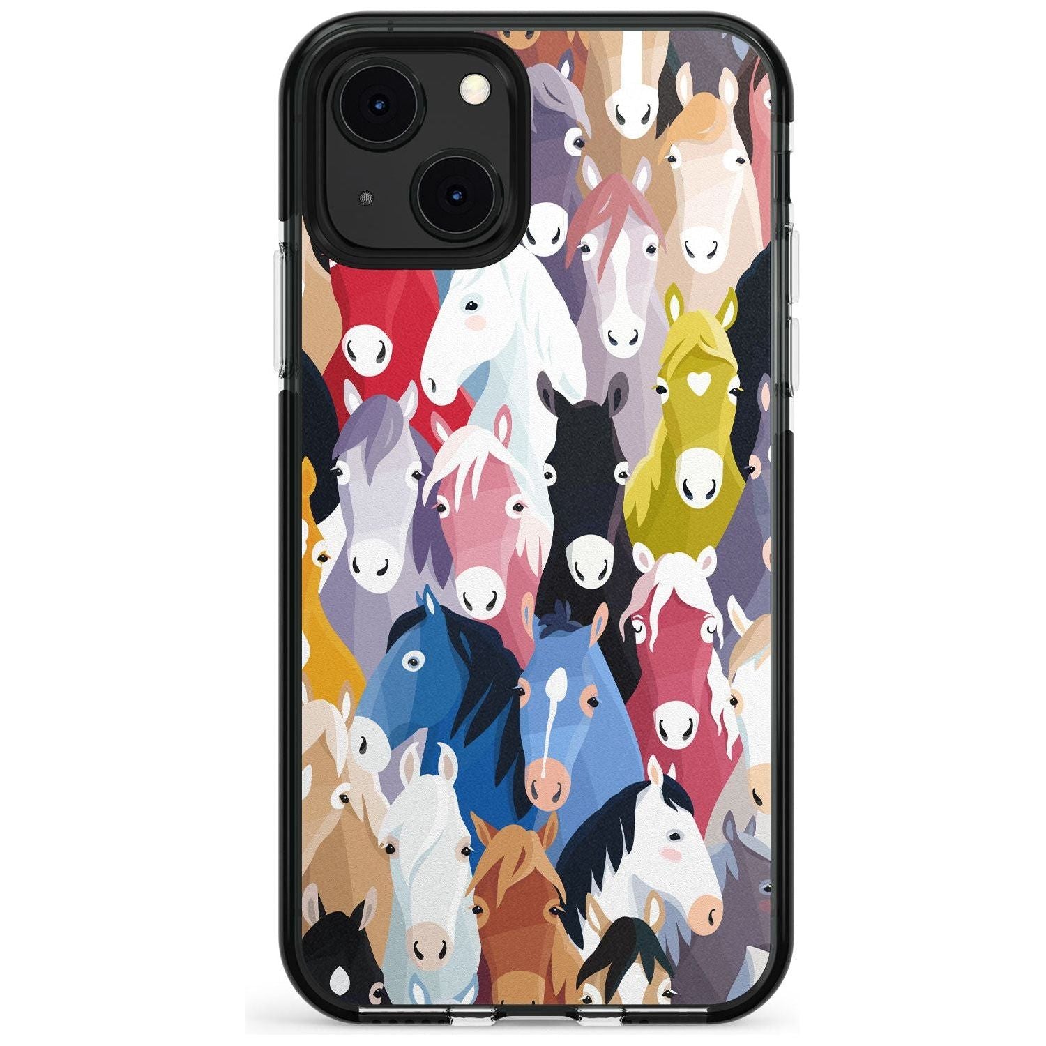 Colourful Horse Pattern Black Impact Phone Case for iPhone 13 & 13 Mini