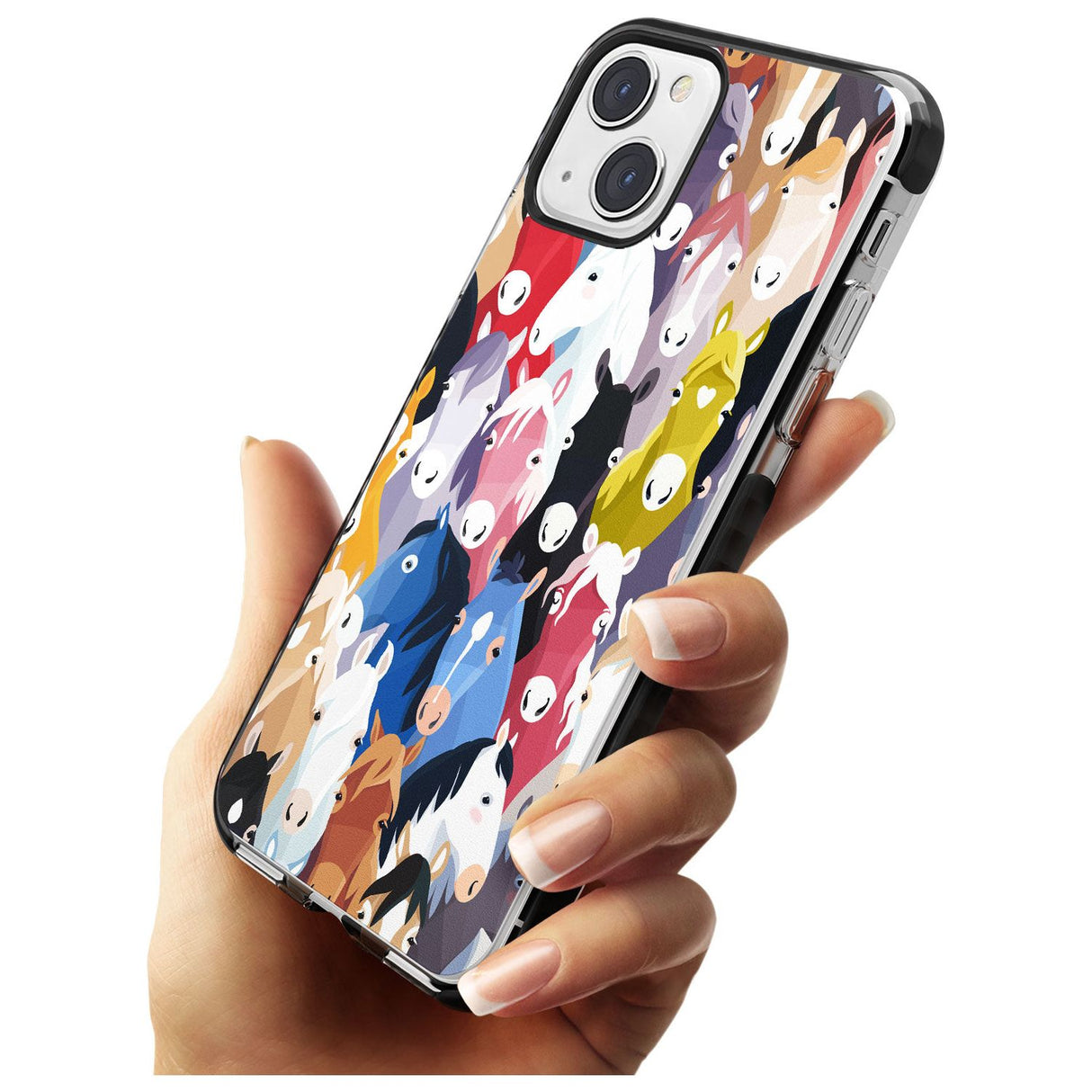 Colourful Horse Pattern Black Impact Phone Case for iPhone 13 & 13 Mini