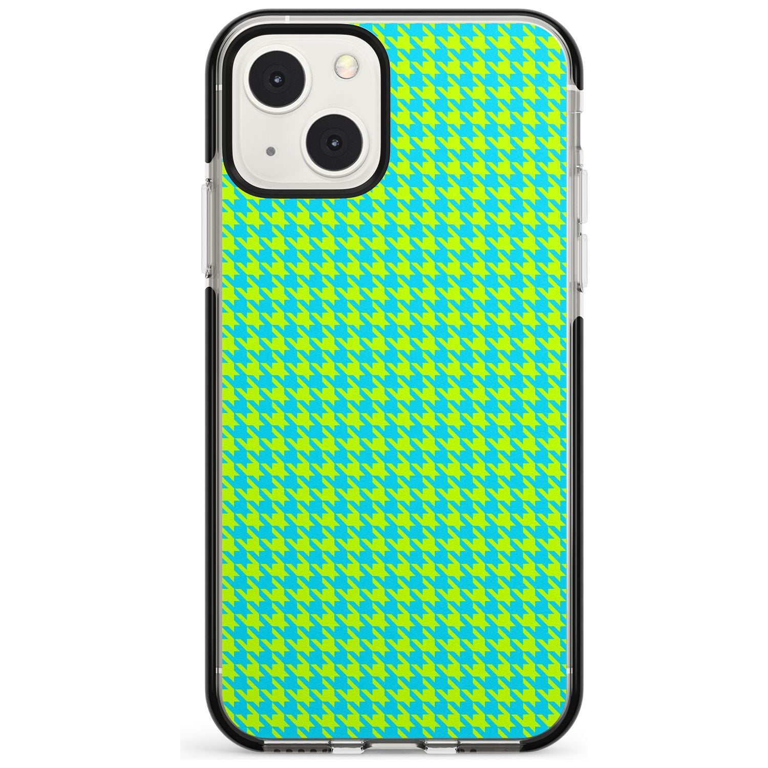 Neon Lime & Turquoise Houndstooth Pattern Phone Case iPhone 13 Mini / Black Impact Case Blanc Space