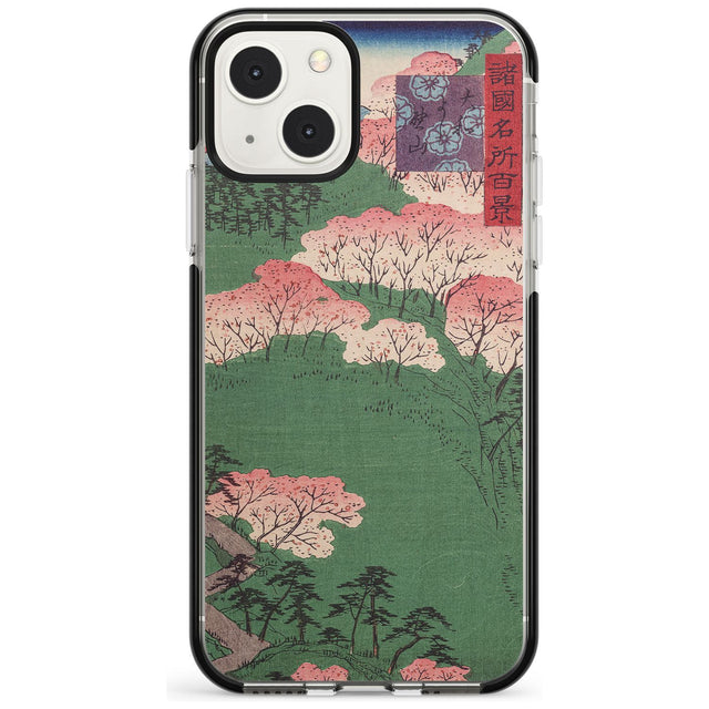Japanese Illustration Cherry Blossom Forest Phone Case iPhone 13 Mini / Black Impact Case Blanc Space