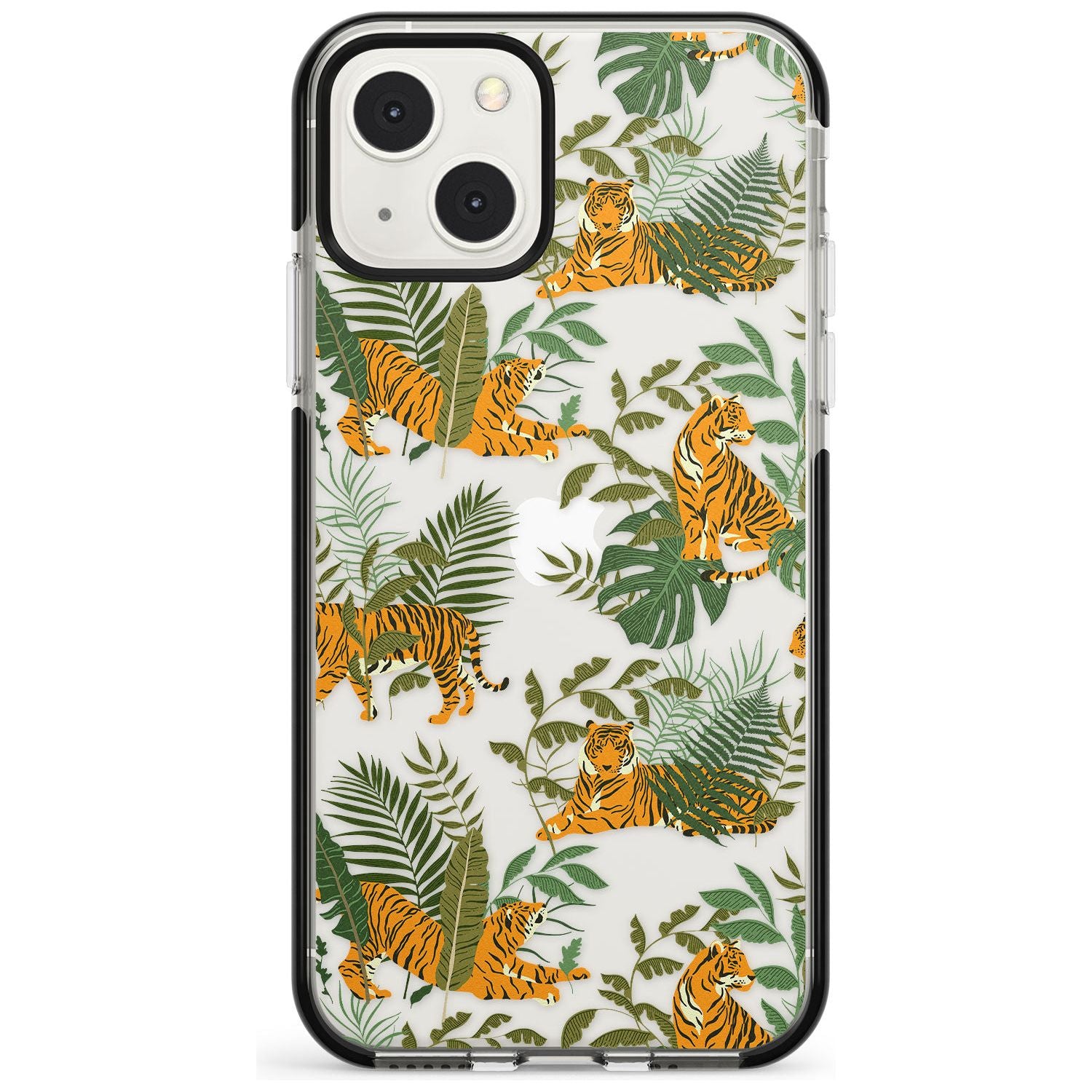 ClearTiger & Fern Jungle Cat Pattern Phone Case iPhone 13 Mini / Black Impact Case Blanc Space