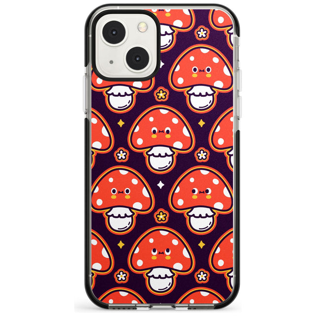 Mushroom Kawaii Pattern Black Impact Phone Case for iPhone 13 & 13 Mini