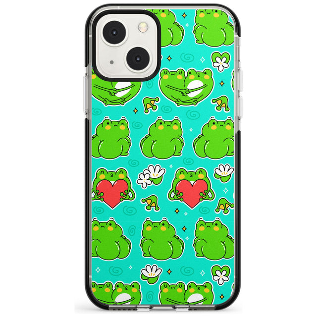 Frog Booty Kawaii Pattern Black Impact Phone Case for iPhone 13 & 13 Mini