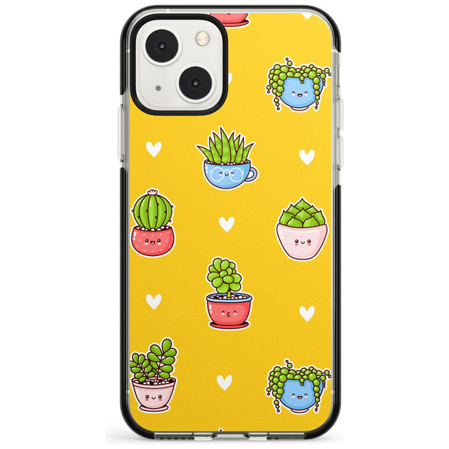 Plant Faces Kawaii Pattern Black Impact Phone Case for iPhone 13 & 13 Mini