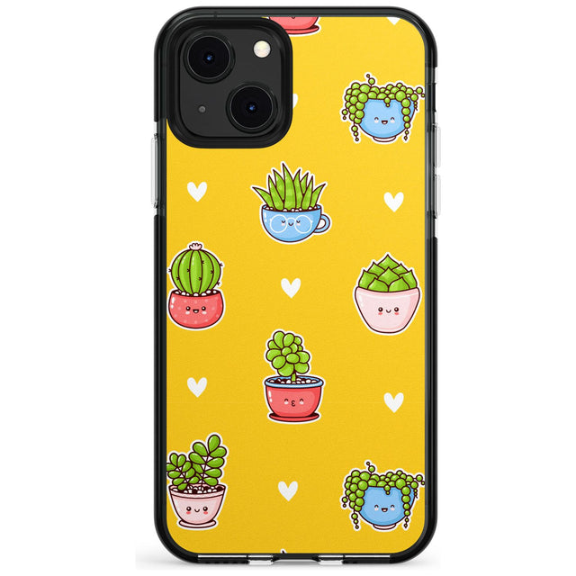 Plant Faces Kawaii Pattern Black Impact Phone Case for iPhone 13 & 13 Mini