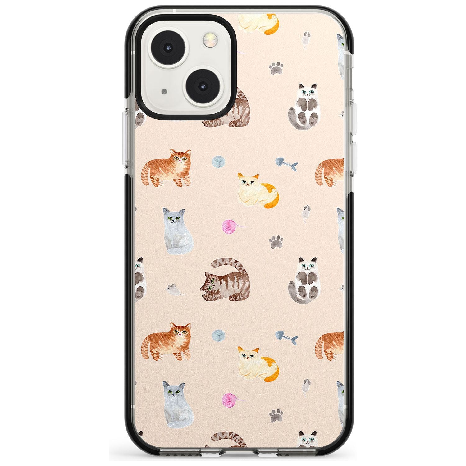 Cats with Toys Phone Case iPhone 13 Mini / Black Impact Case Blanc Space